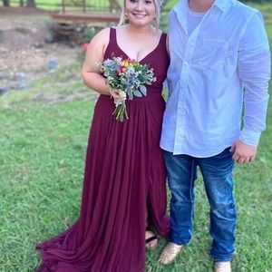 Maroon Chiffon V neck Aline bridesmaid dress